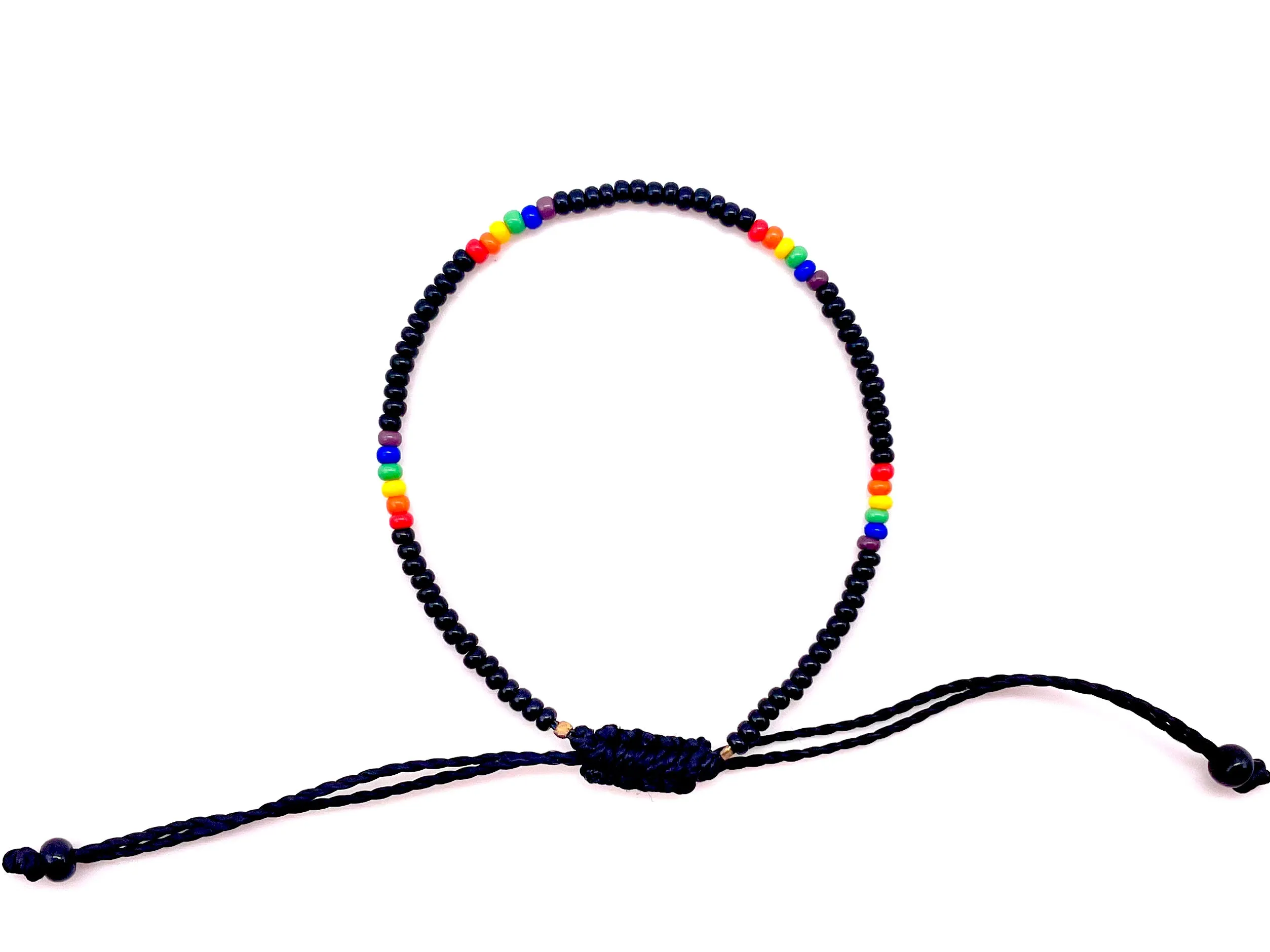 ROYGBV Black Single Strand Adjustable Bracelet
