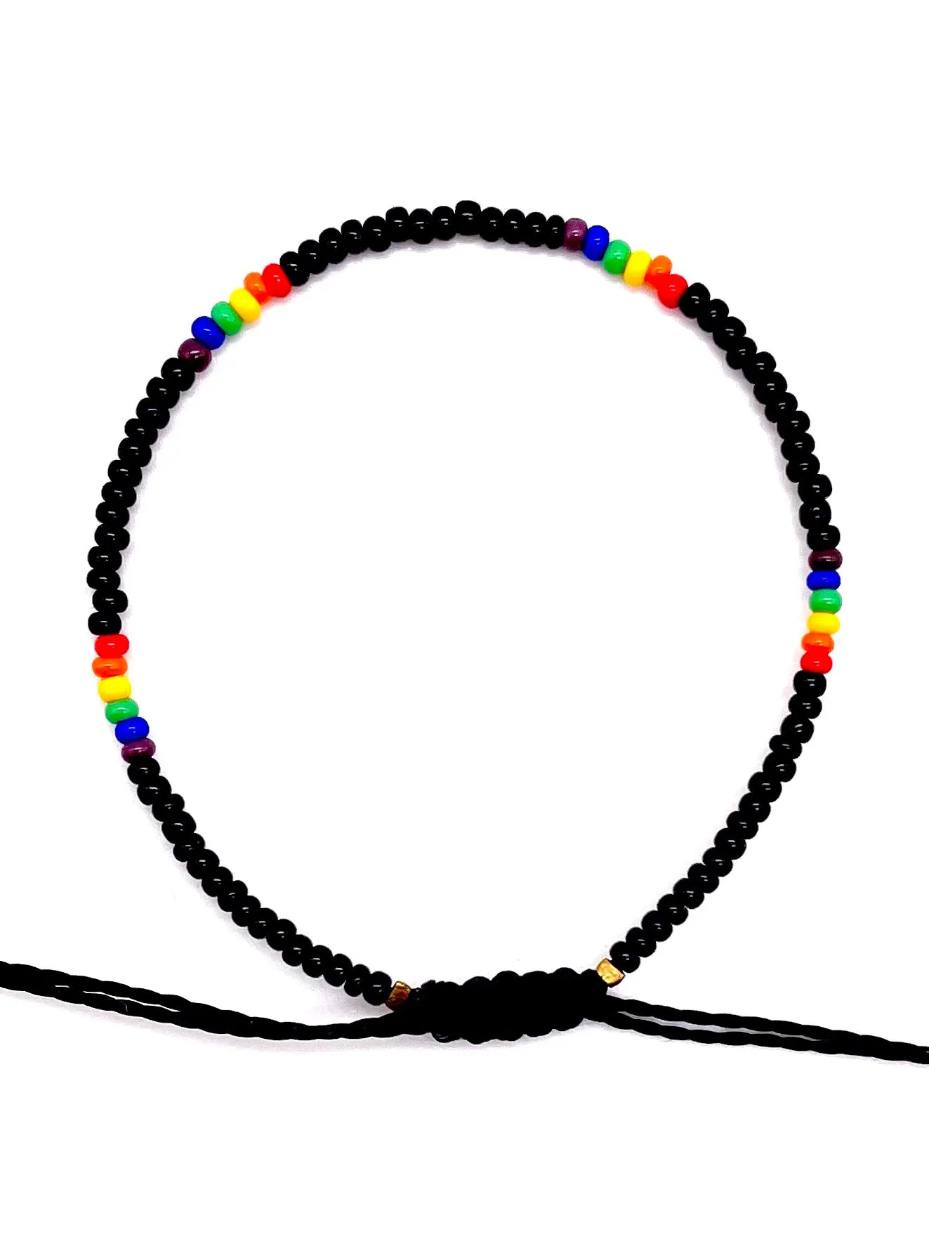 ROYGBV Black Single Strand Adjustable Bracelet
