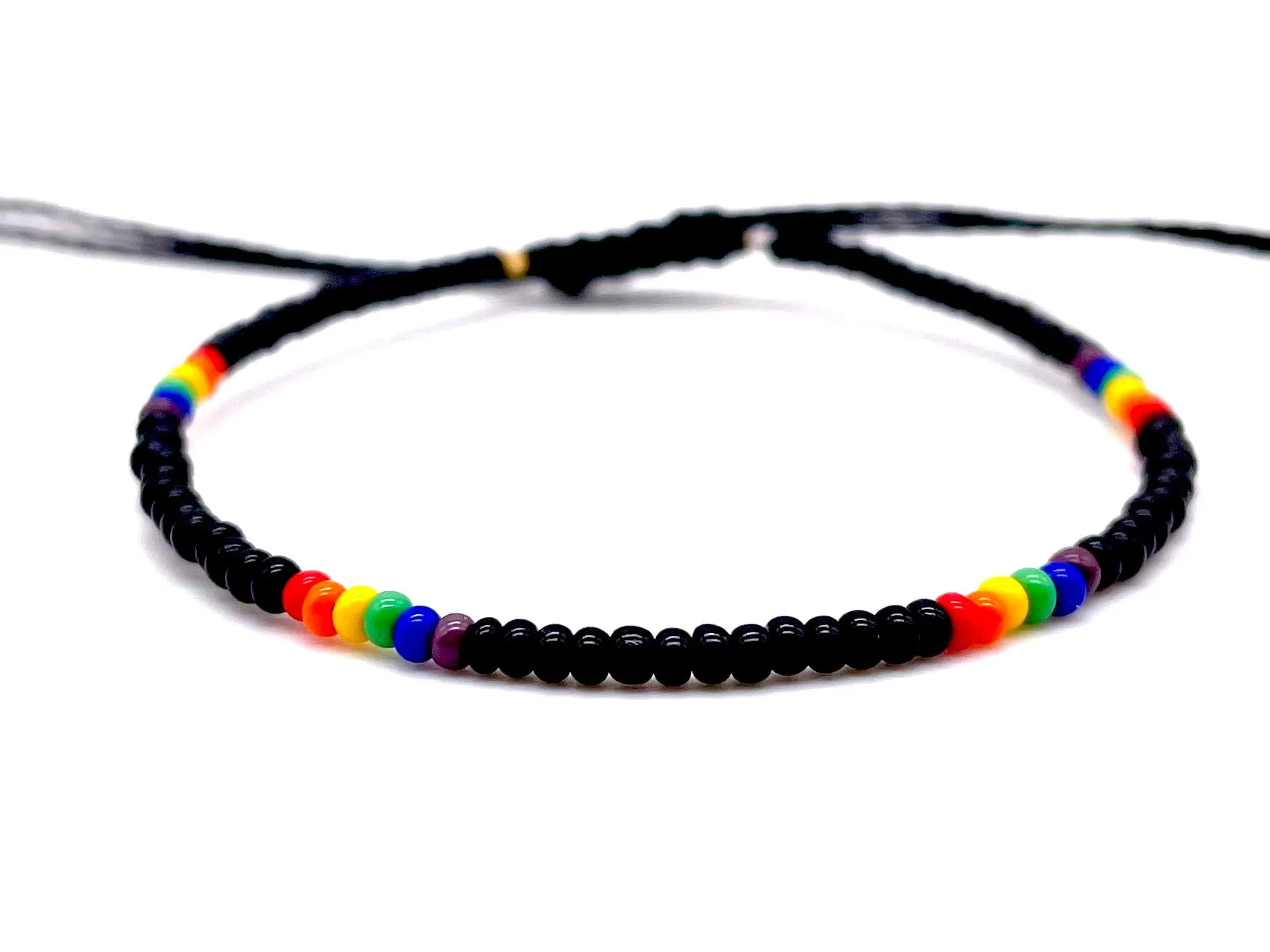 ROYGBV Black Single Strand Adjustable Bracelet