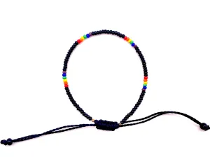 ROYGBV Black Single Strand Adjustable Bracelet