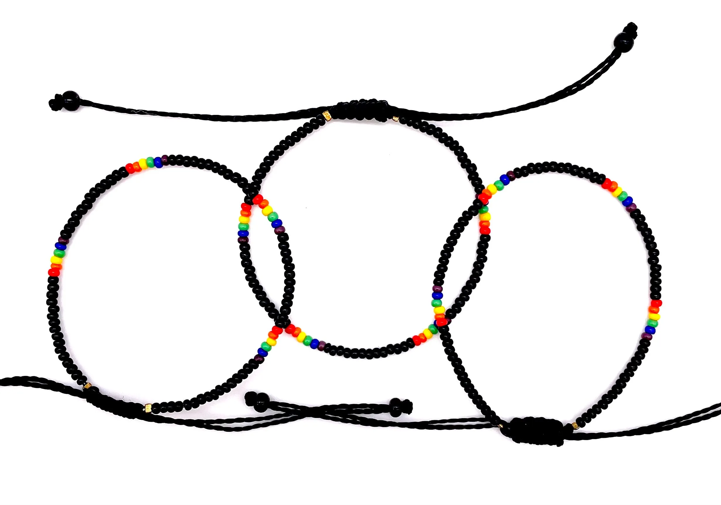 ROYGBV Black Single Strand Adjustable Bracelet