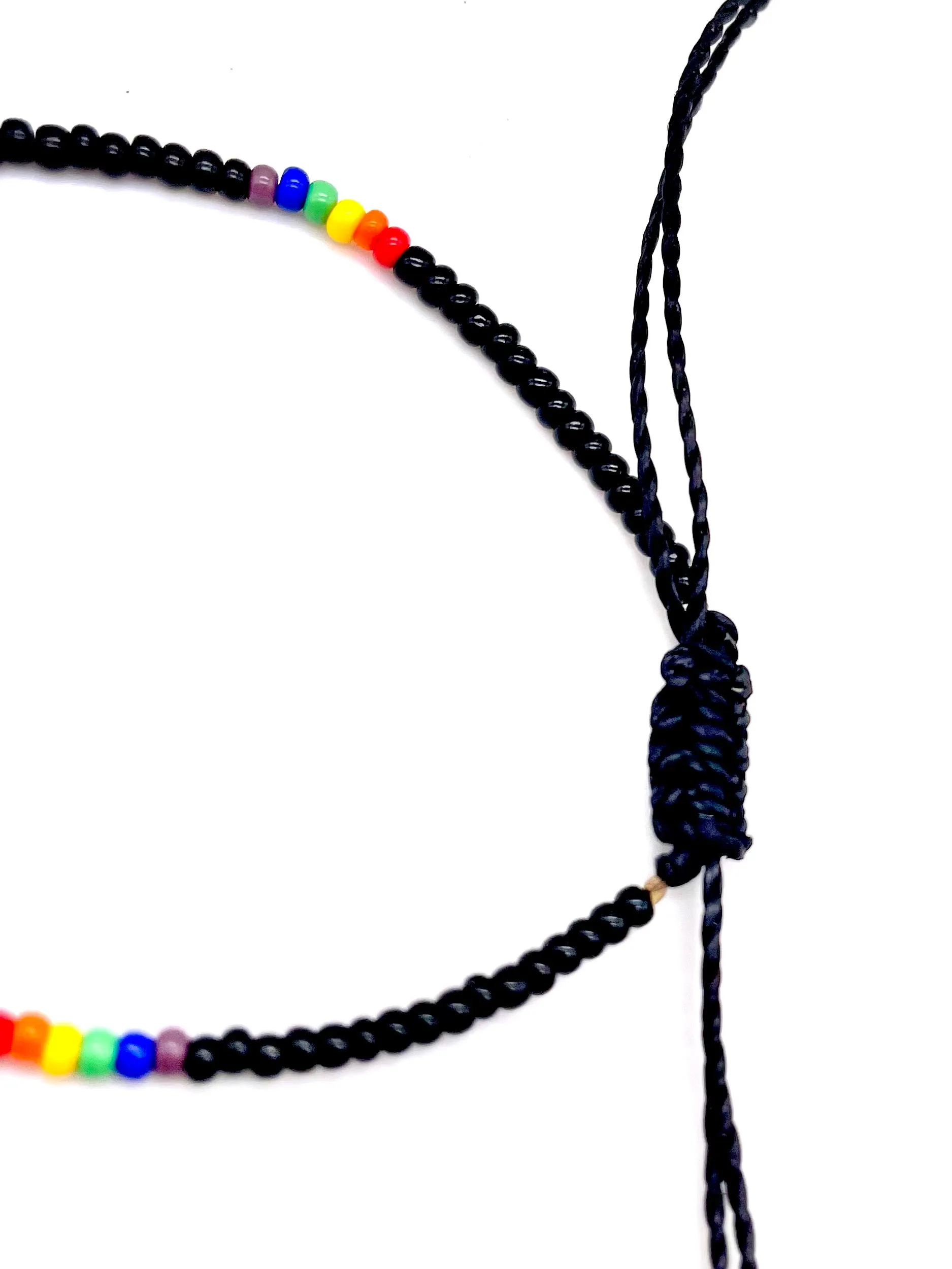 ROYGBV Black Single Strand Adjustable Bracelet