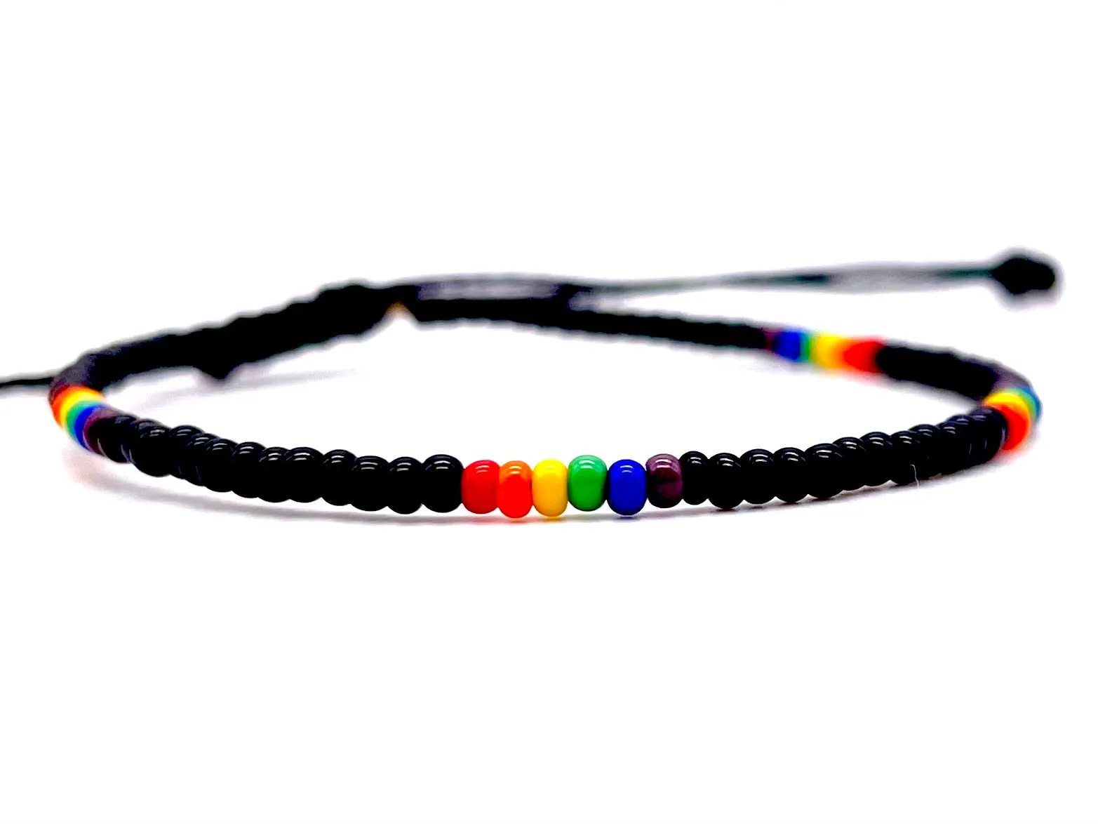 ROYGBV Black Single Strand Adjustable Bracelet