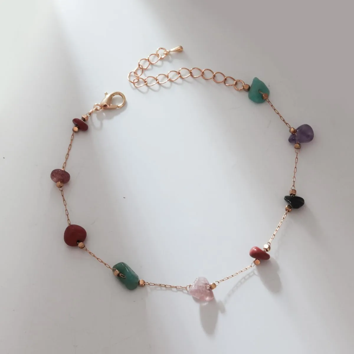 Rrdaily Natural Colorful Agate Stone Anklet Gold Anklet for Women Bohemian Beach Anklet Adjustable Foot Jewelry