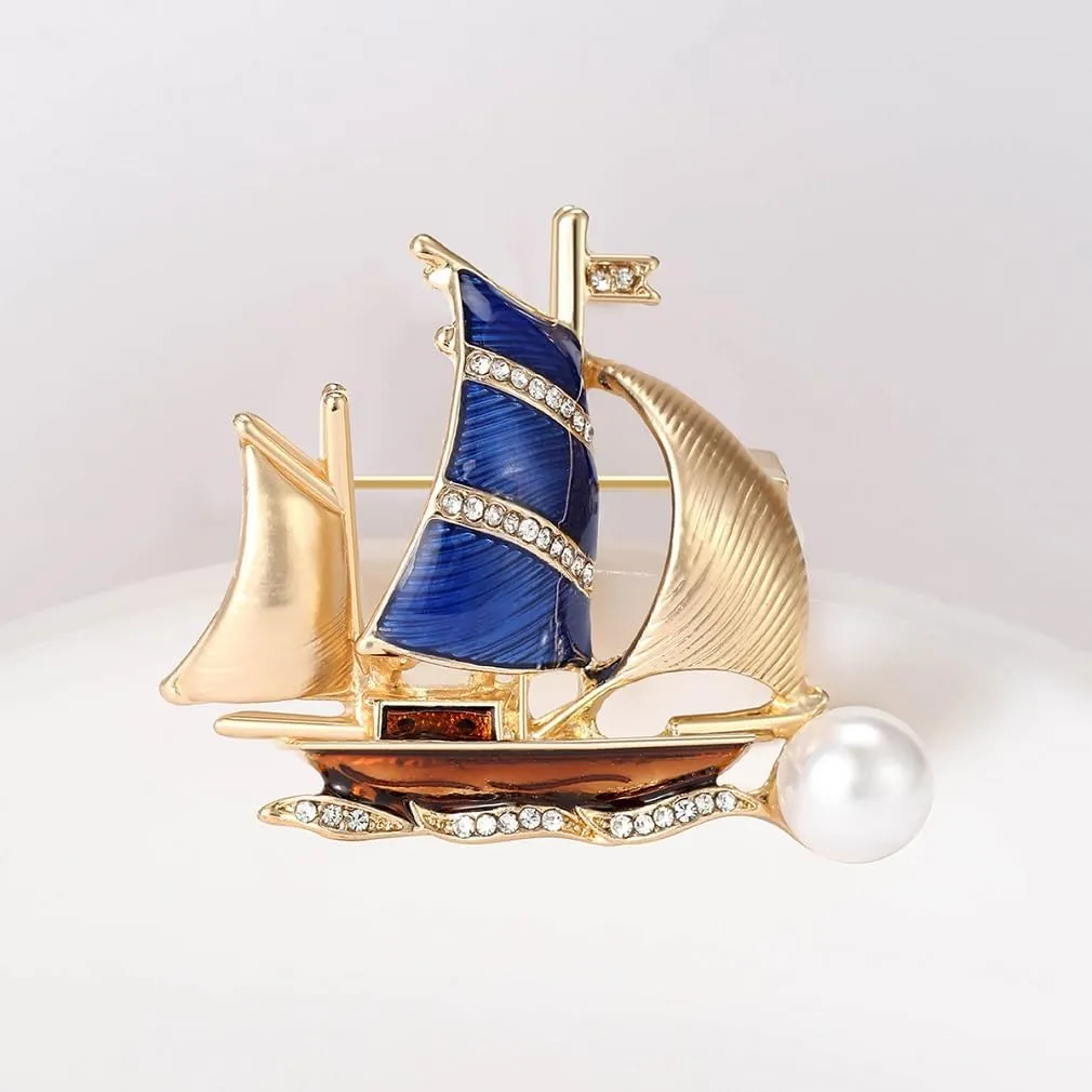 Sailboat Brooch Pins for Women, Ocean Sailboat Brooch Pin, Cute Nautical Sailboat Brooch Lapel Pin, Bohemian Beach Sailboat Brooches Pins for Women Hat Bag Suit Dress Accessories
