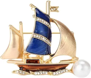 Sailboat Brooch Pins for Women, Ocean Sailboat Brooch Pin, Cute Nautical Sailboat Brooch Lapel Pin, Bohemian Beach Sailboat Brooches Pins for Women Hat Bag Suit Dress Accessories