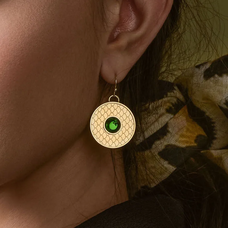Salamander Cabochon Emerald & Gold Earrings