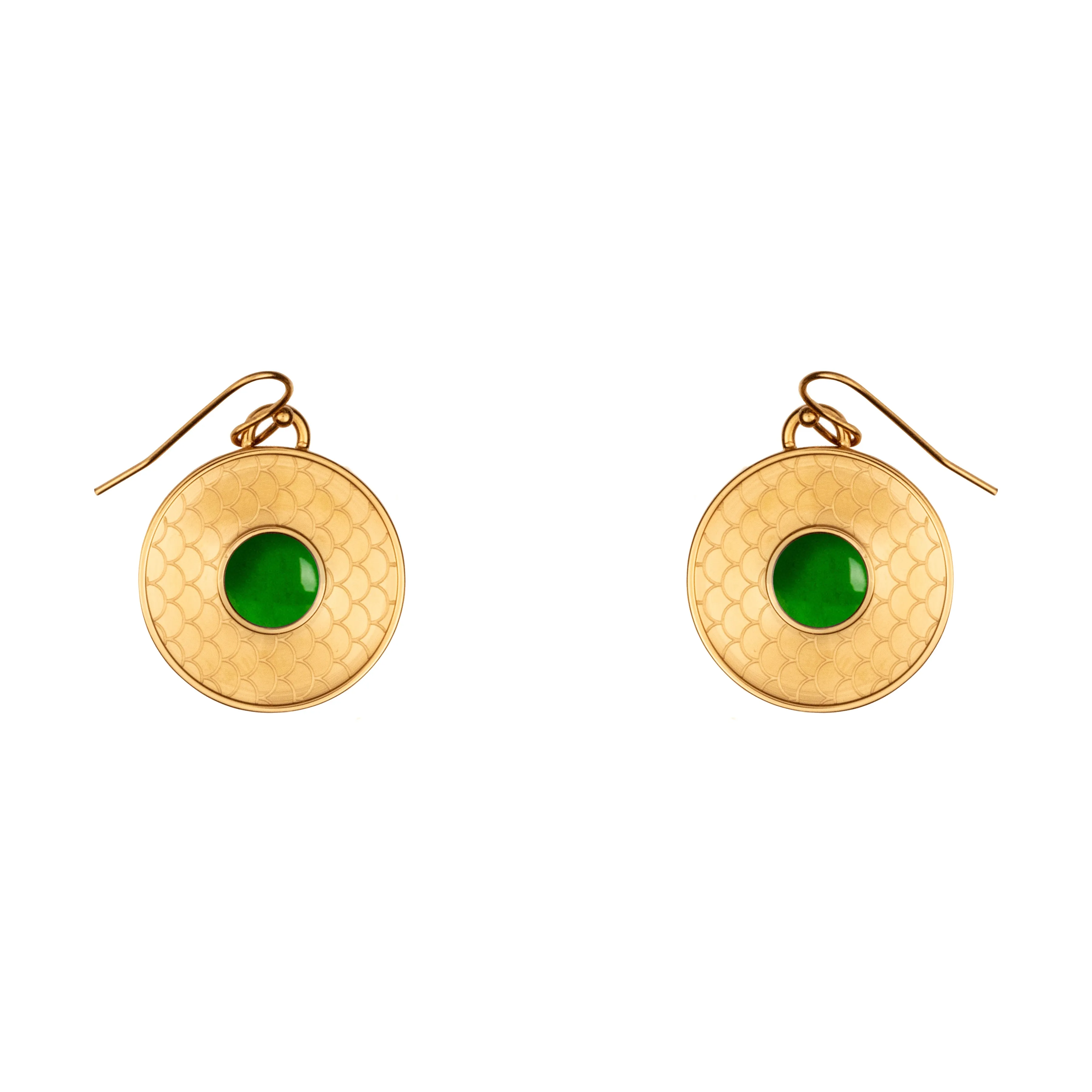 Salamander Cabochon Emerald & Gold Earrings