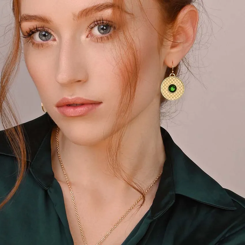 Salamander Cabochon Emerald & Gold Earrings