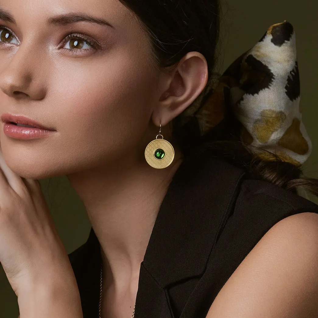 Salamander Cabochon Emerald & Gold Earrings