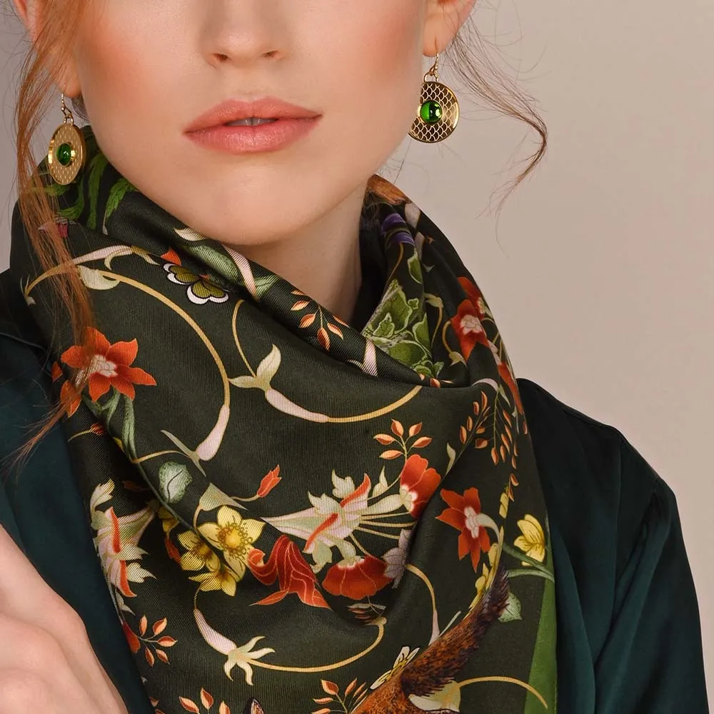 Salamander Cabochon Emerald & Gold Earrings