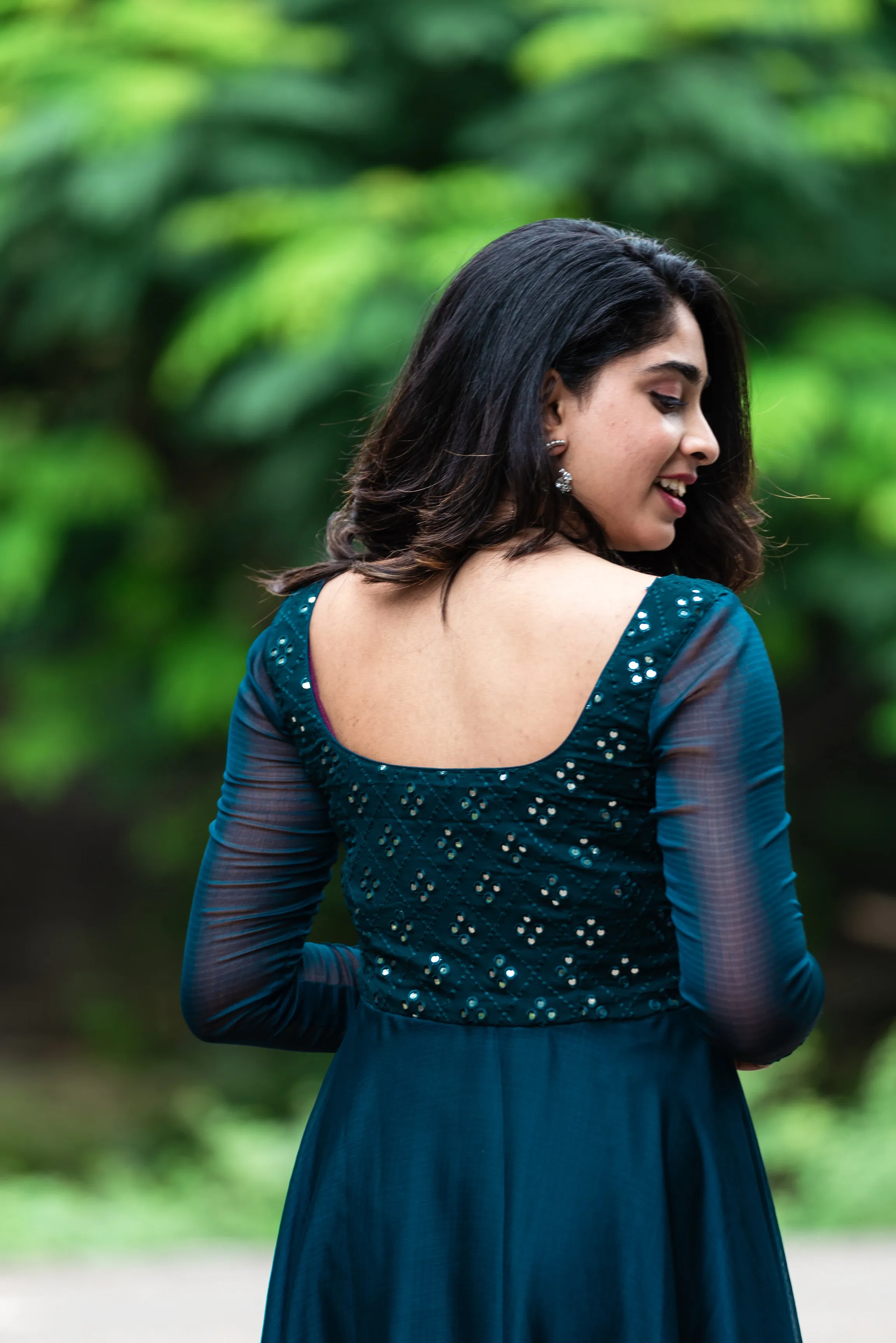 Samvitta teal green mirror embriodery dress
