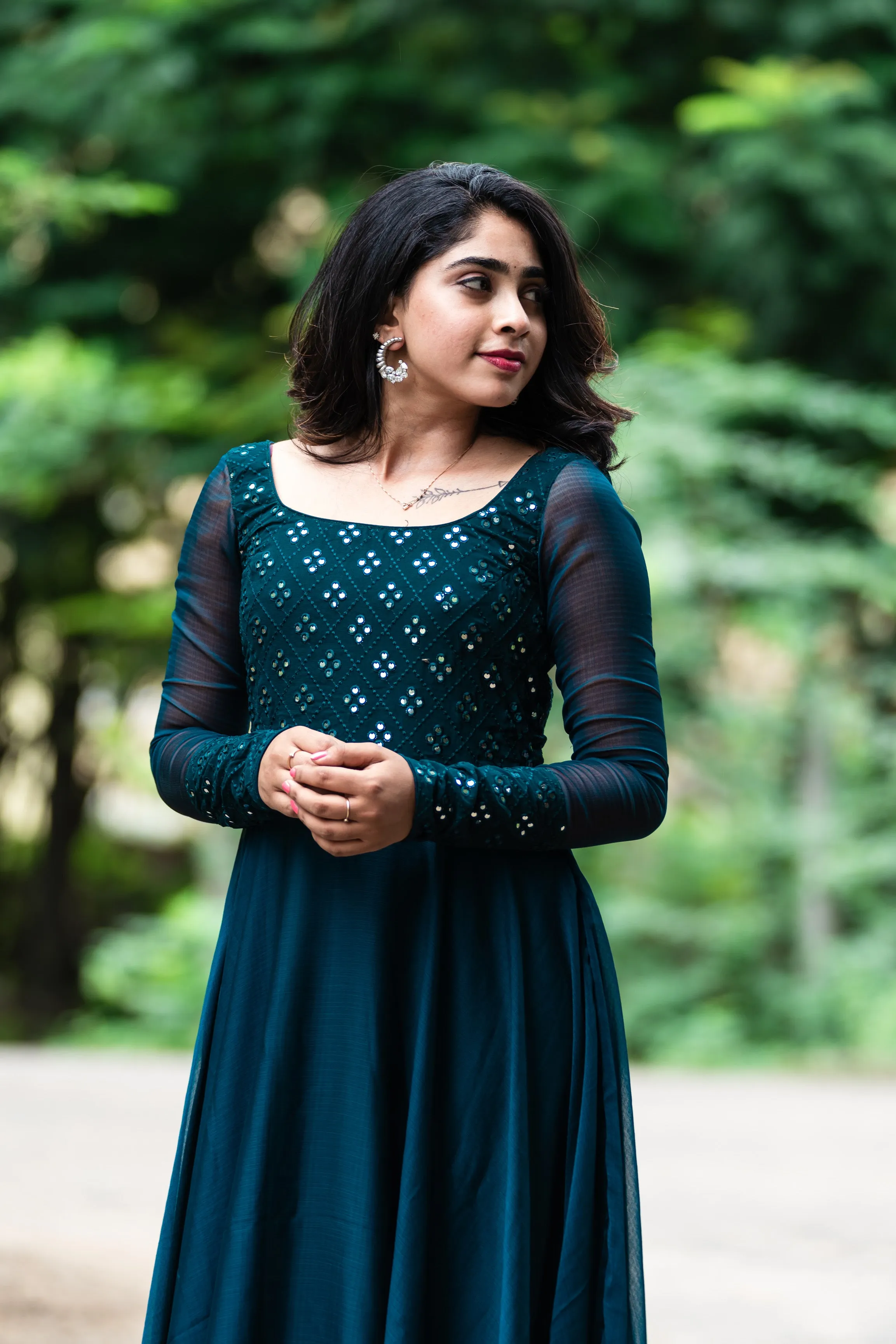 Samvitta teal green mirror embriodery dress