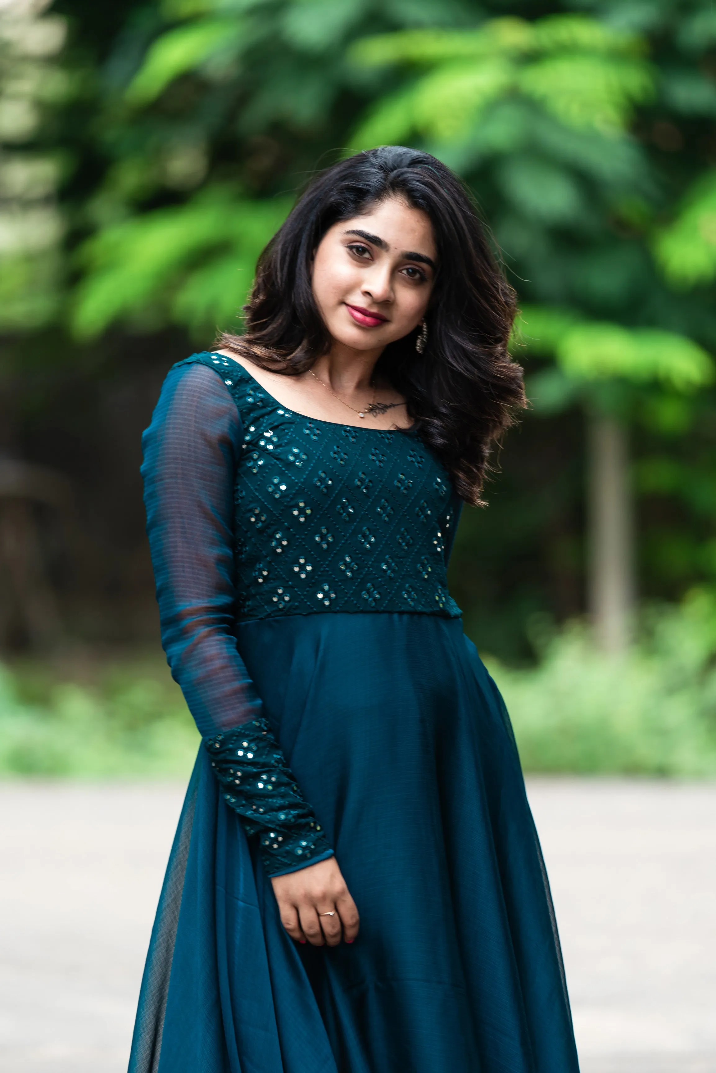 Samvitta teal green mirror embriodery dress