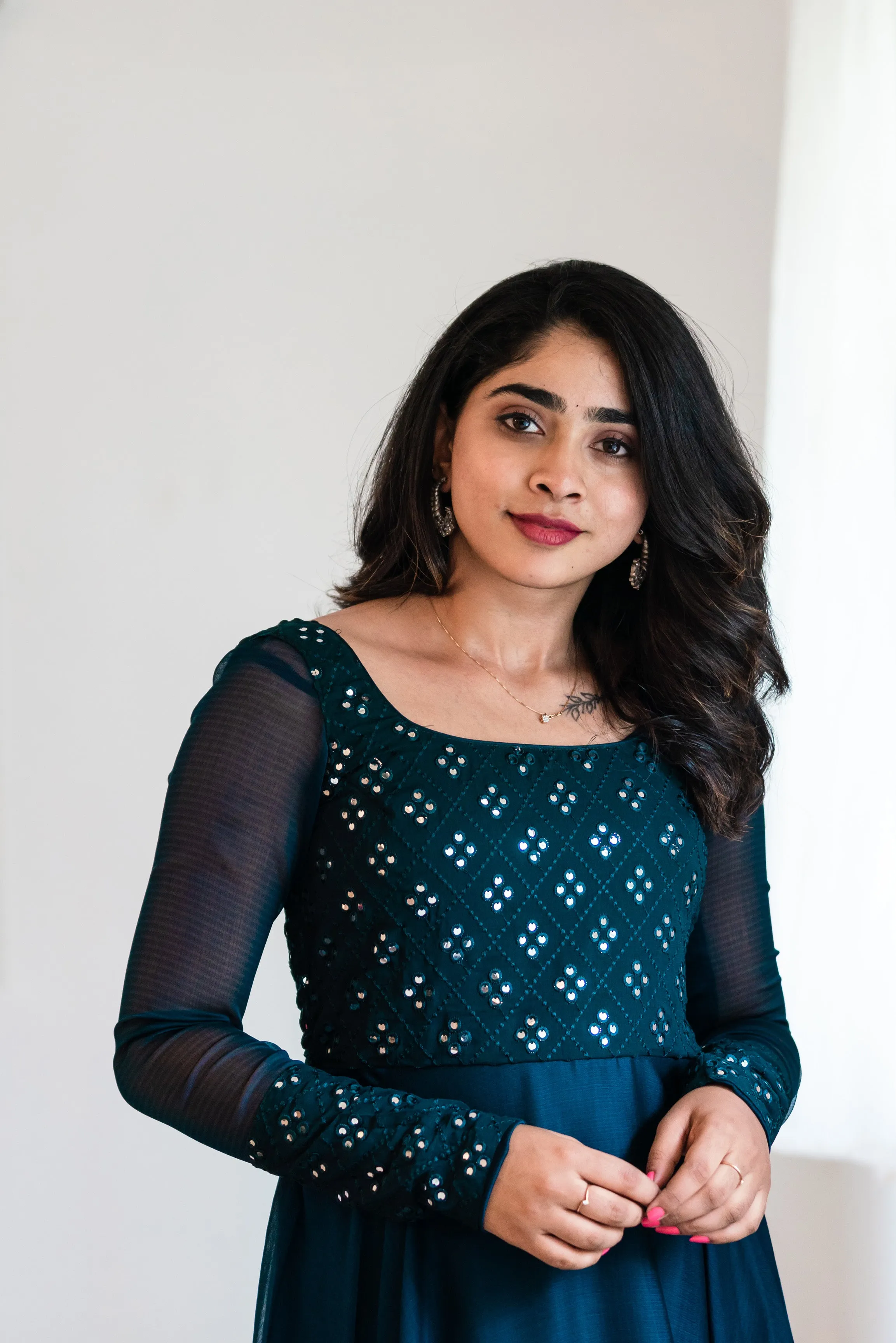 Samvitta teal green mirror embriodery dress