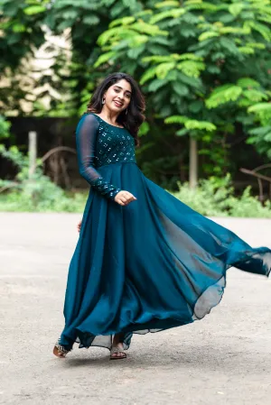 Samvitta teal green mirror embriodery dress