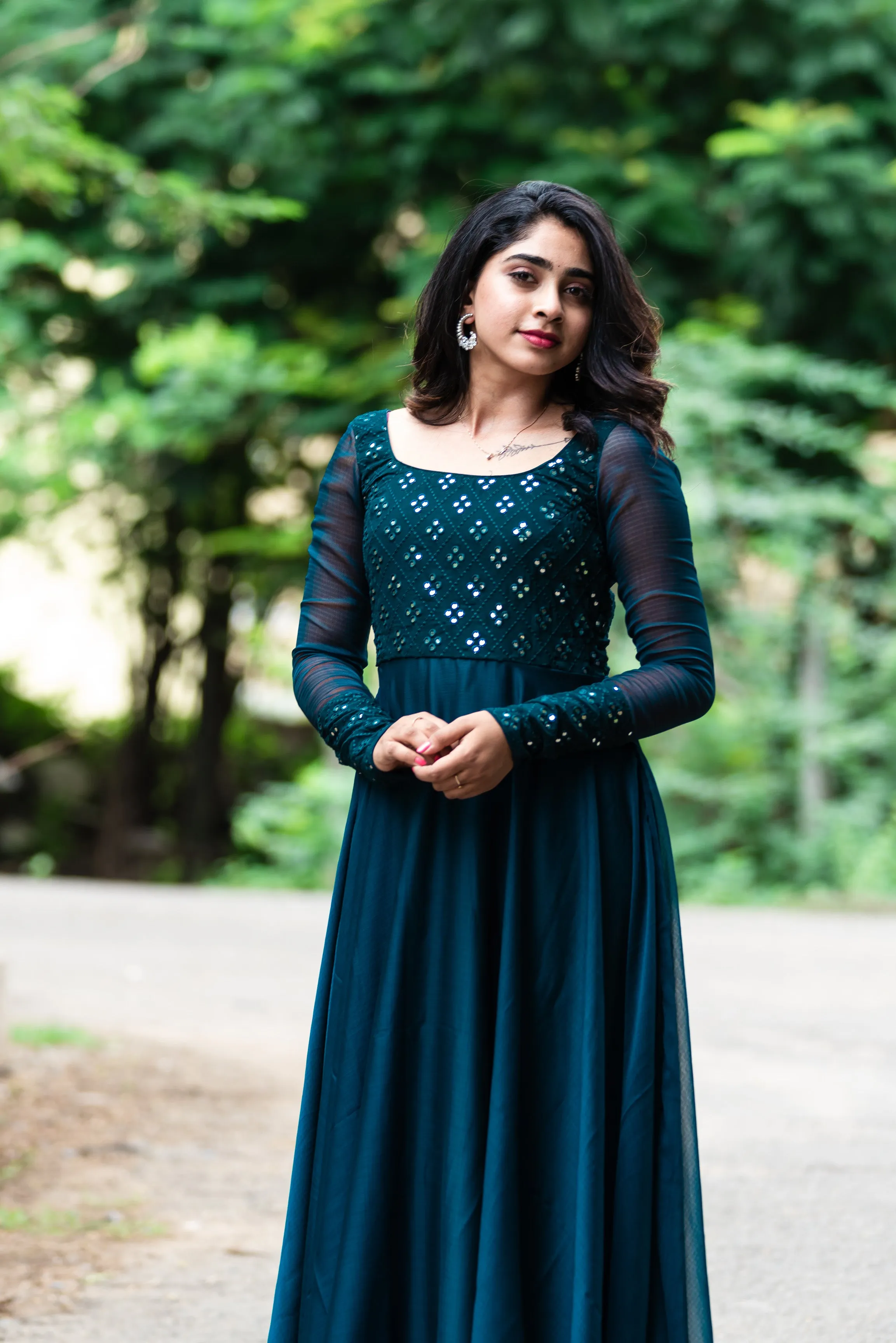 Samvitta teal green mirror embriodery dress
