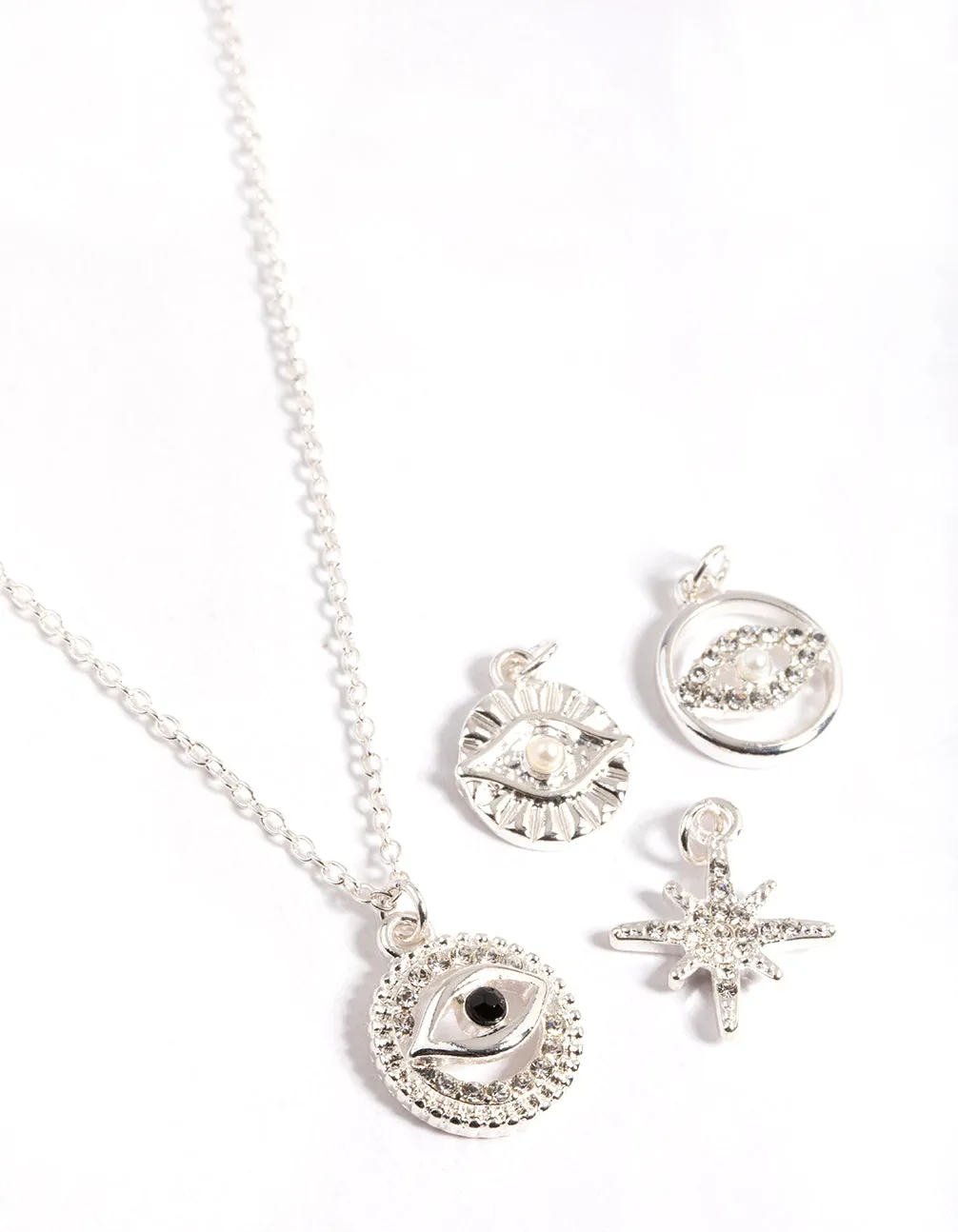 Silver Celestial & Evil Eye 4 Chain Necklace