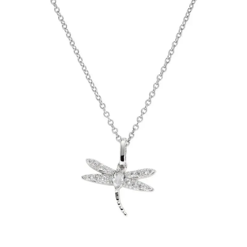 Silver Cubic Zirconia Dragonfly Necklace | Amen