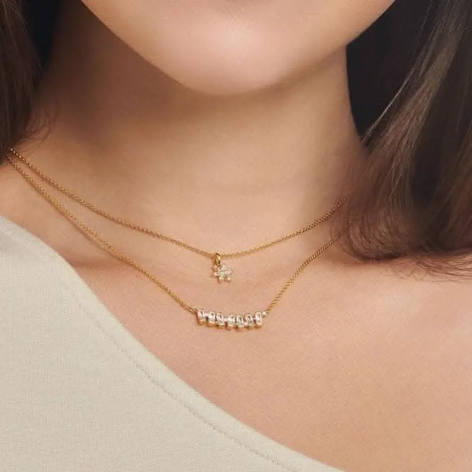 Silver Gold Plated Zirconia White Necklace KE2095-414-14-L45V