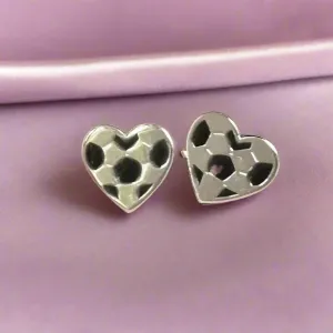 Silver Heart Football Ear Stud Earrings - Sporty and Stylish Jewelry