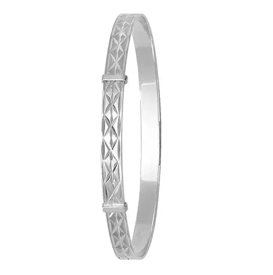 Silver Ladies Round Diamond Cut Design Expandable Bangle | Shop Online Sarraf Jewellers UK