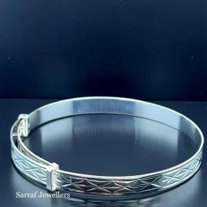 Silver Ladies Round Diamond Cut Design Expandable Bangle | Shop Online Sarraf Jewellers UK