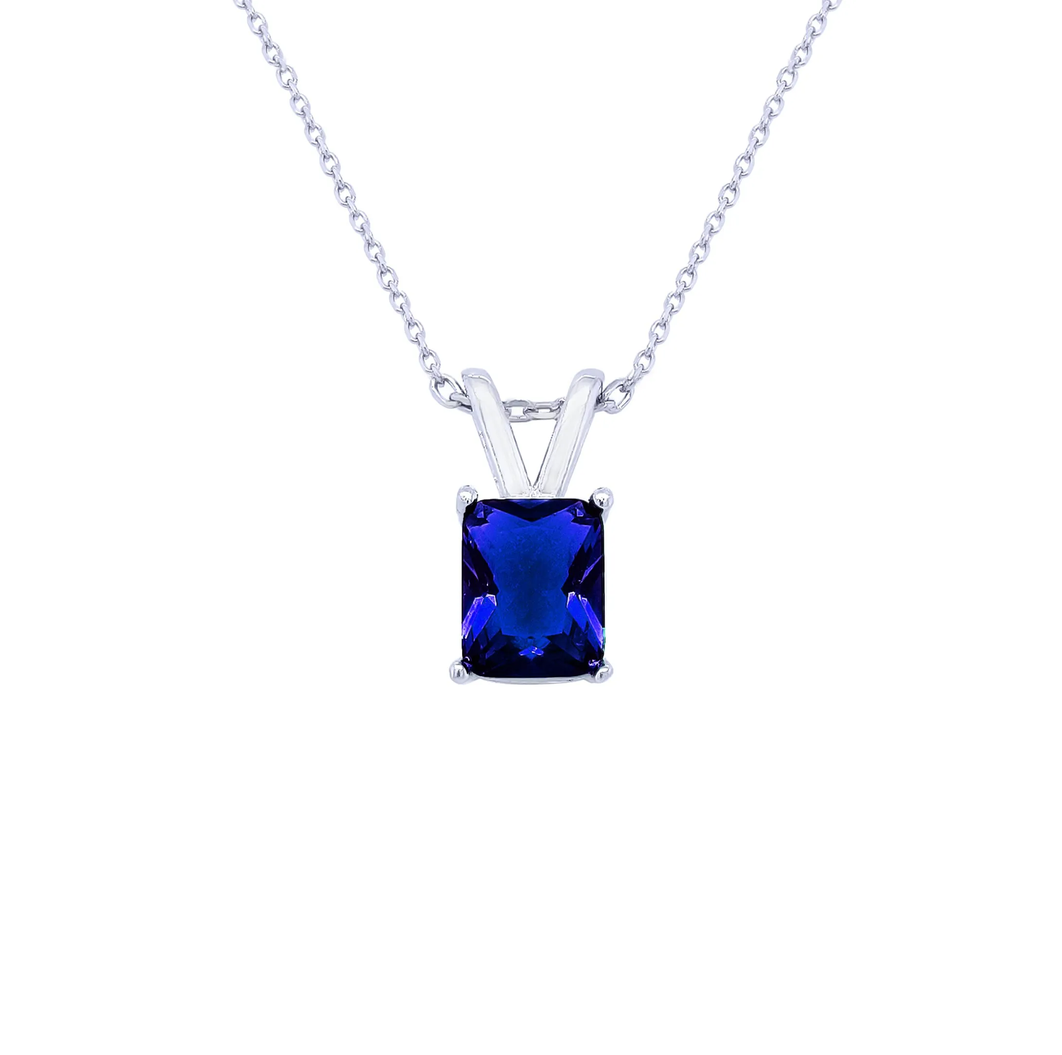 Silver Necklace Sterling 925 With Rectangular Blue Stone