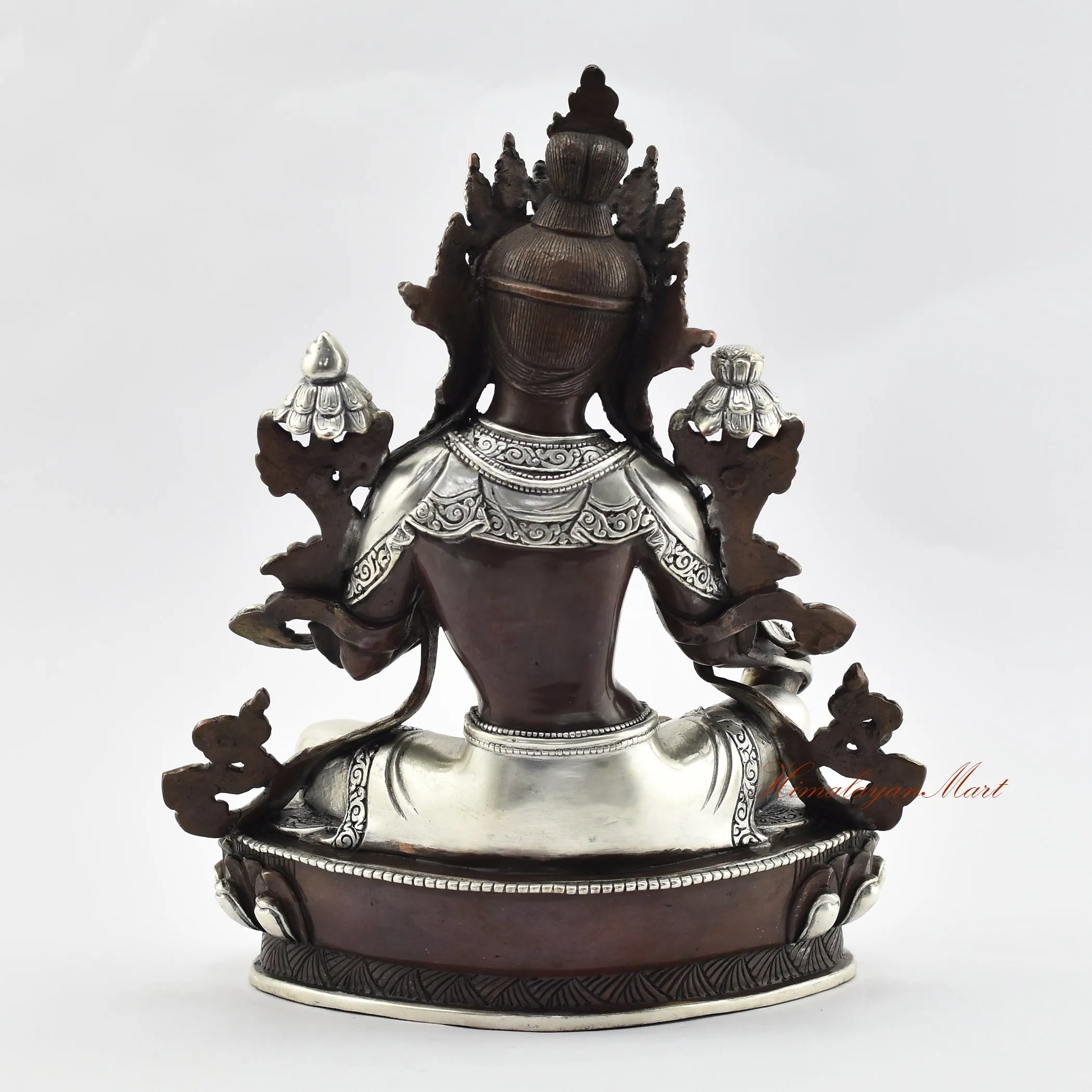 Silver Plated Green Tara Statue in Oxidation Finish