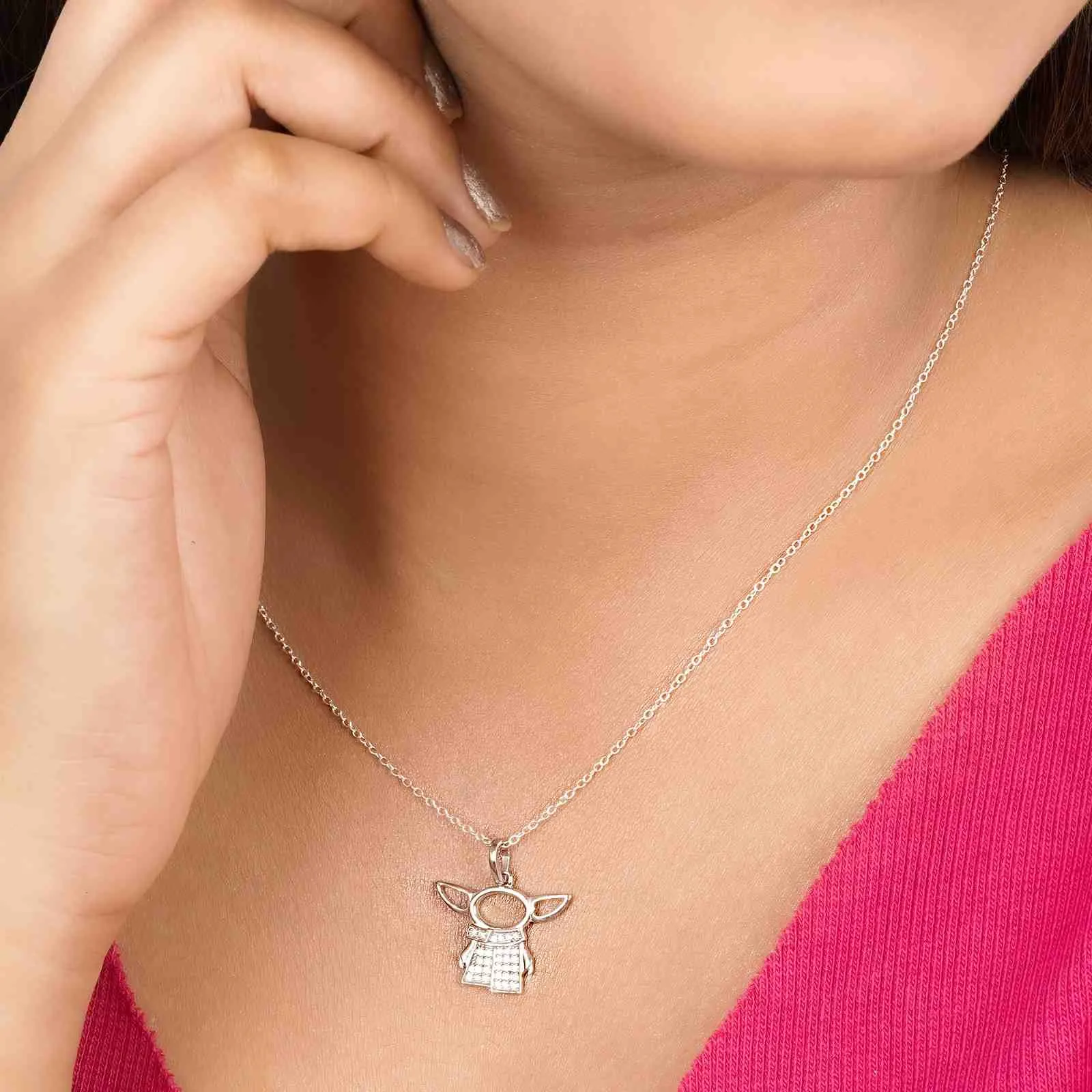 Silver Star Wars Baby Yoda Grogu Pendant
