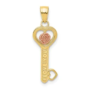 Solid 10K Two Tone Gold I Love You Key Pendant