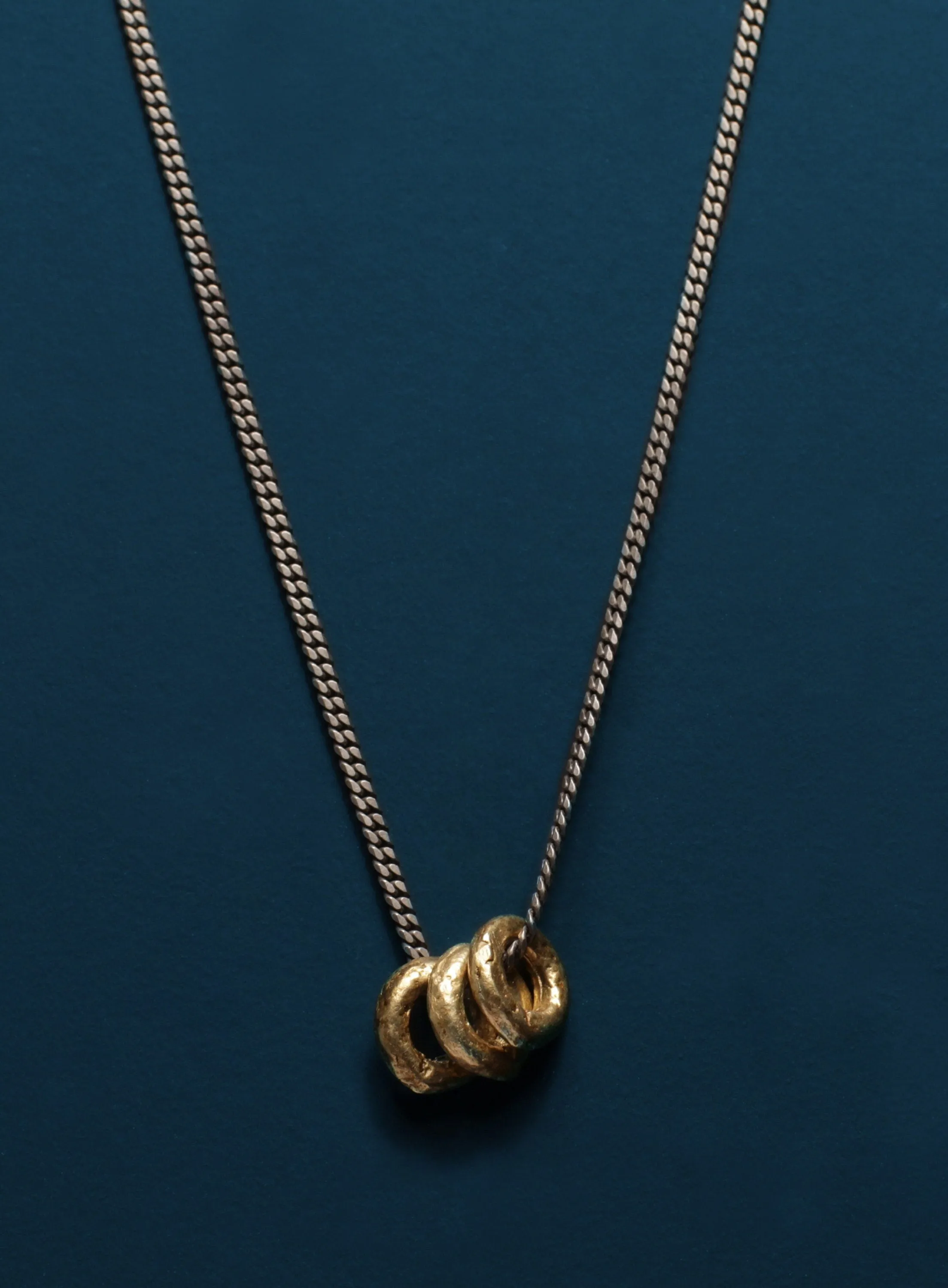 Sterling Silver and Brass Rings Necklace for Men