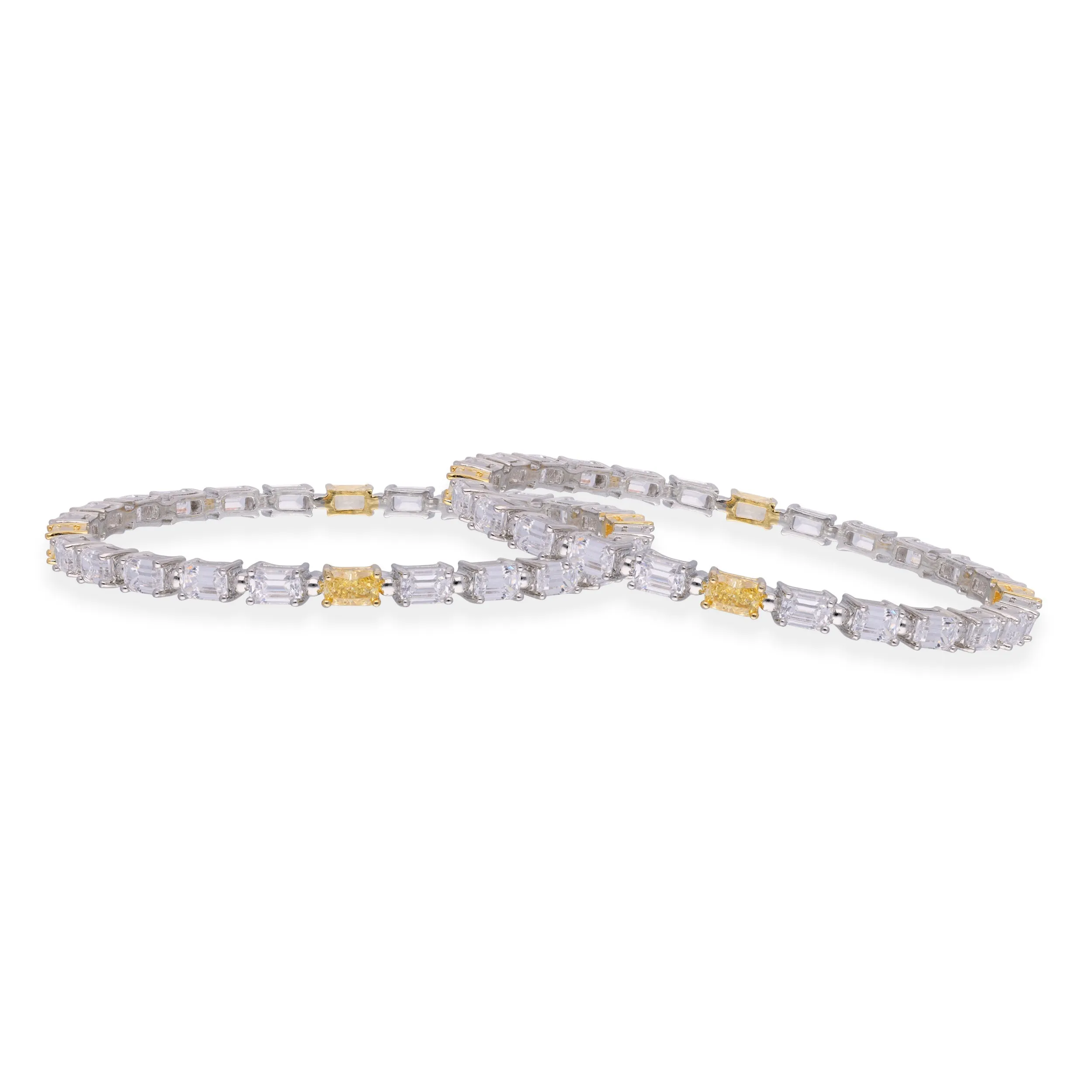 Sterling Silver Bangles with Emerald Cut Cubic Zirconia | SKU : 0020289799