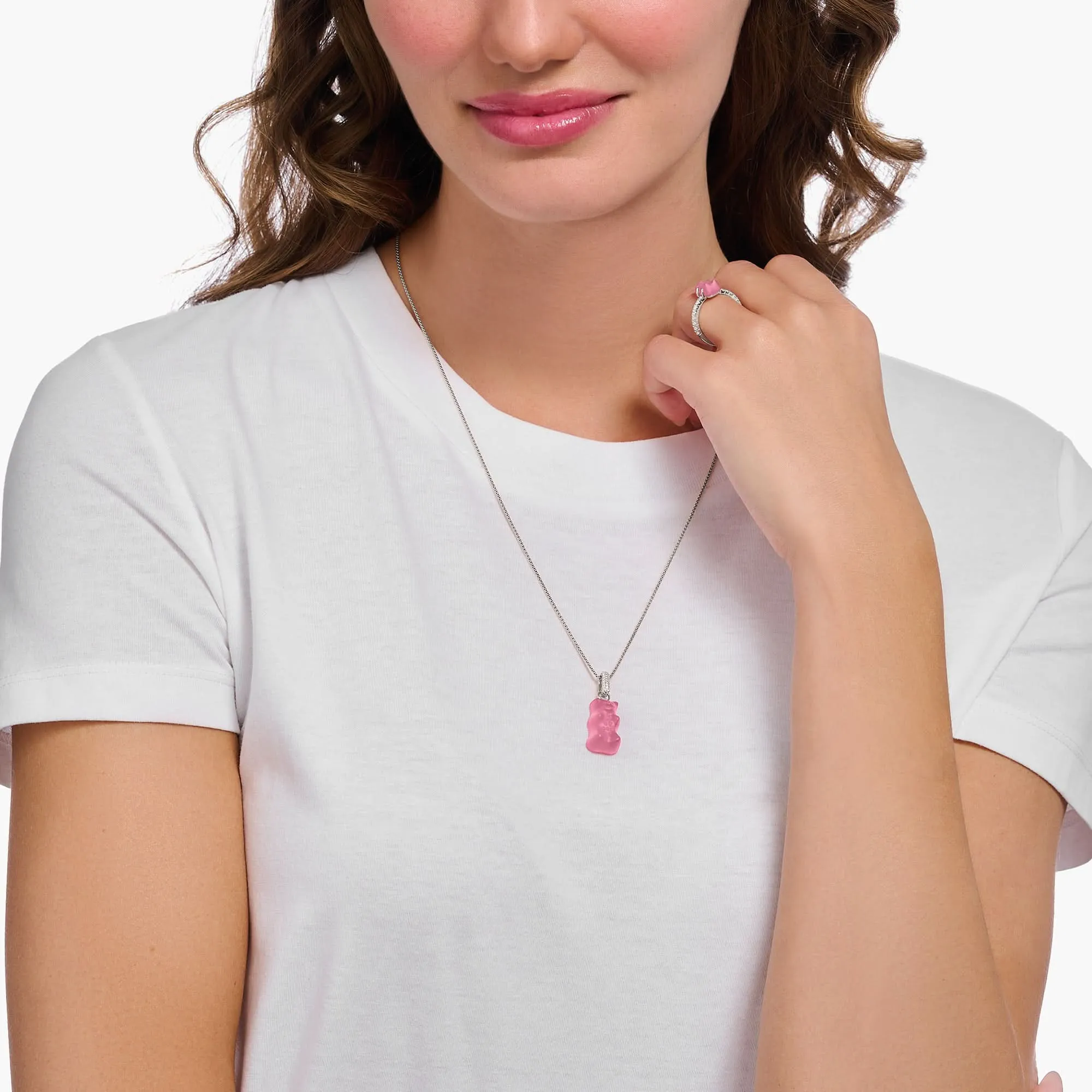 Sterling Silver HARIBO Zirconia Pink Goldbears Pendant PE967-052-9