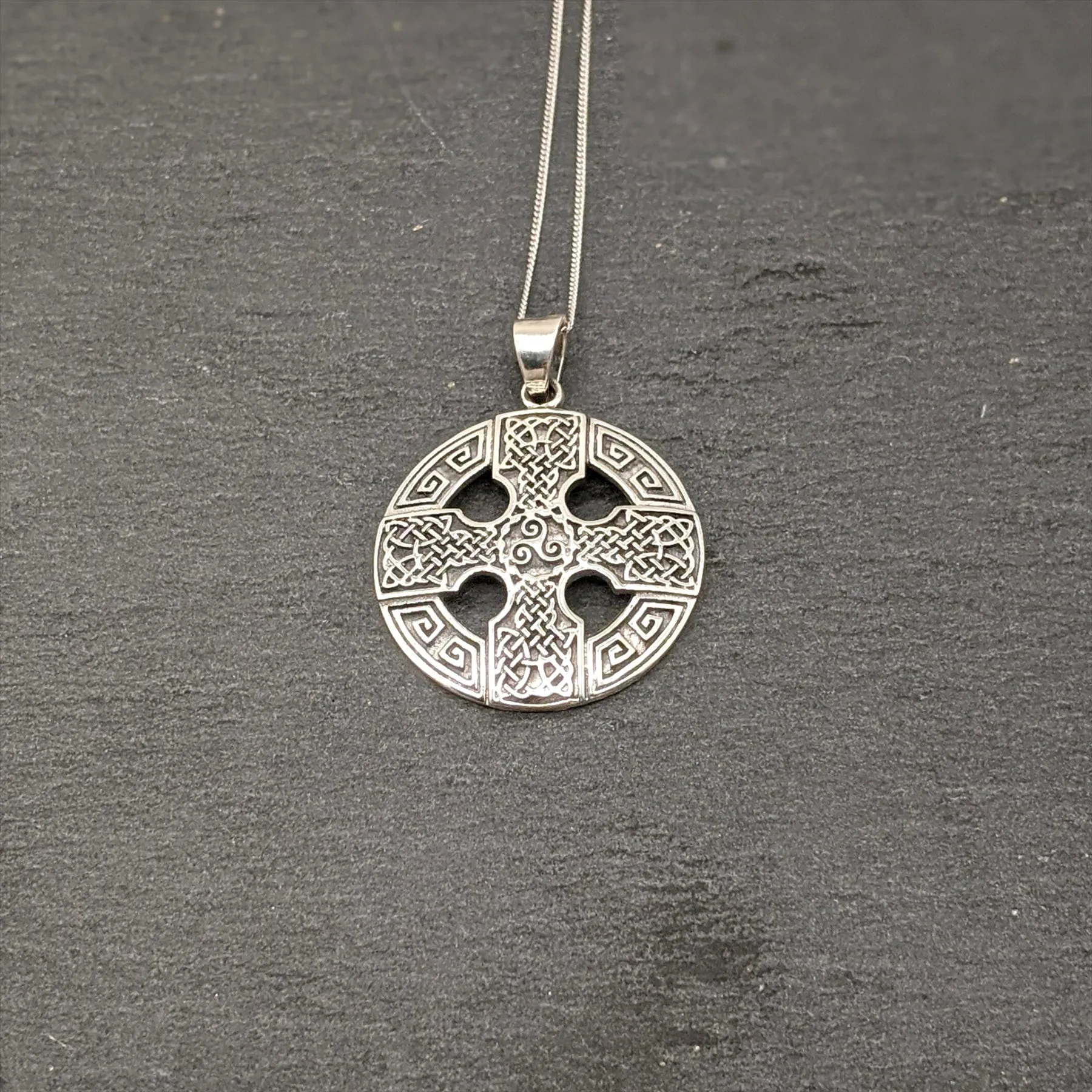 Sterling Silver Large Celtic Wheel Cross Pendant - Medallion Necklace