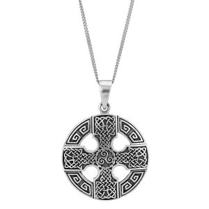Sterling Silver Large Celtic Wheel Cross Pendant - Medallion Necklace