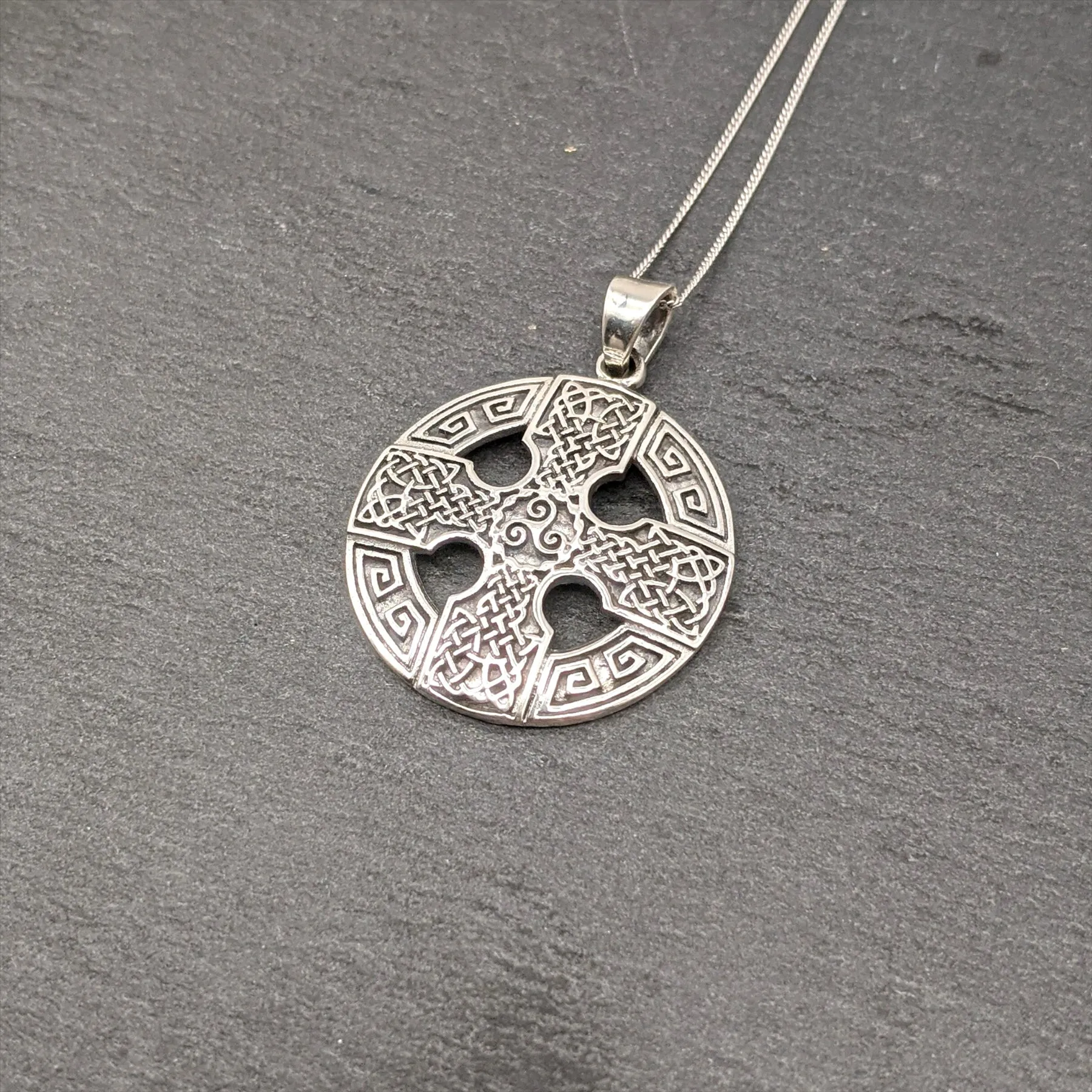 Sterling Silver Large Celtic Wheel Cross Pendant - Medallion Necklace