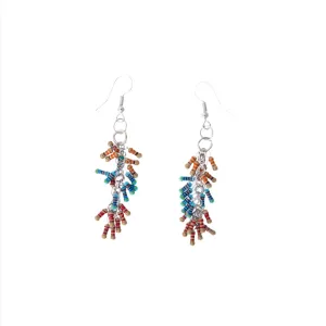 Stone Fringe Turquoise, Orange, & Red Earrings