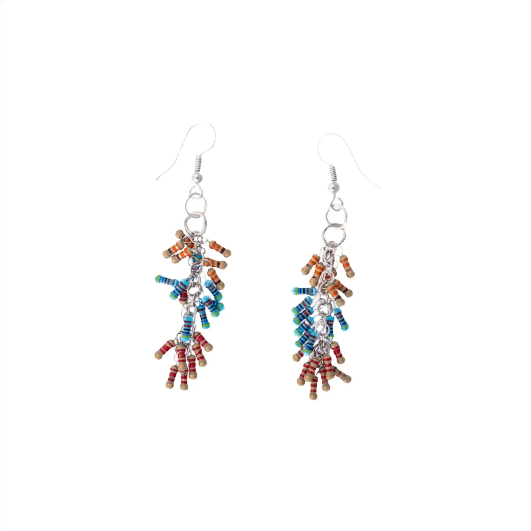 Stone Fringe Turquoise, Orange, & Red Earrings