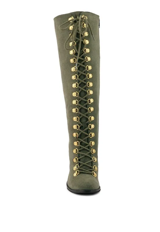 Street-Slay Antique Block Heeled Over Calf Boot