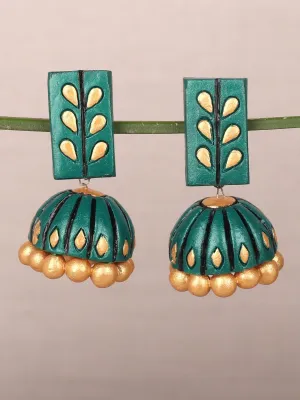 Stylish Sea Green Elongated Dome Terracotta Shaped Earrings