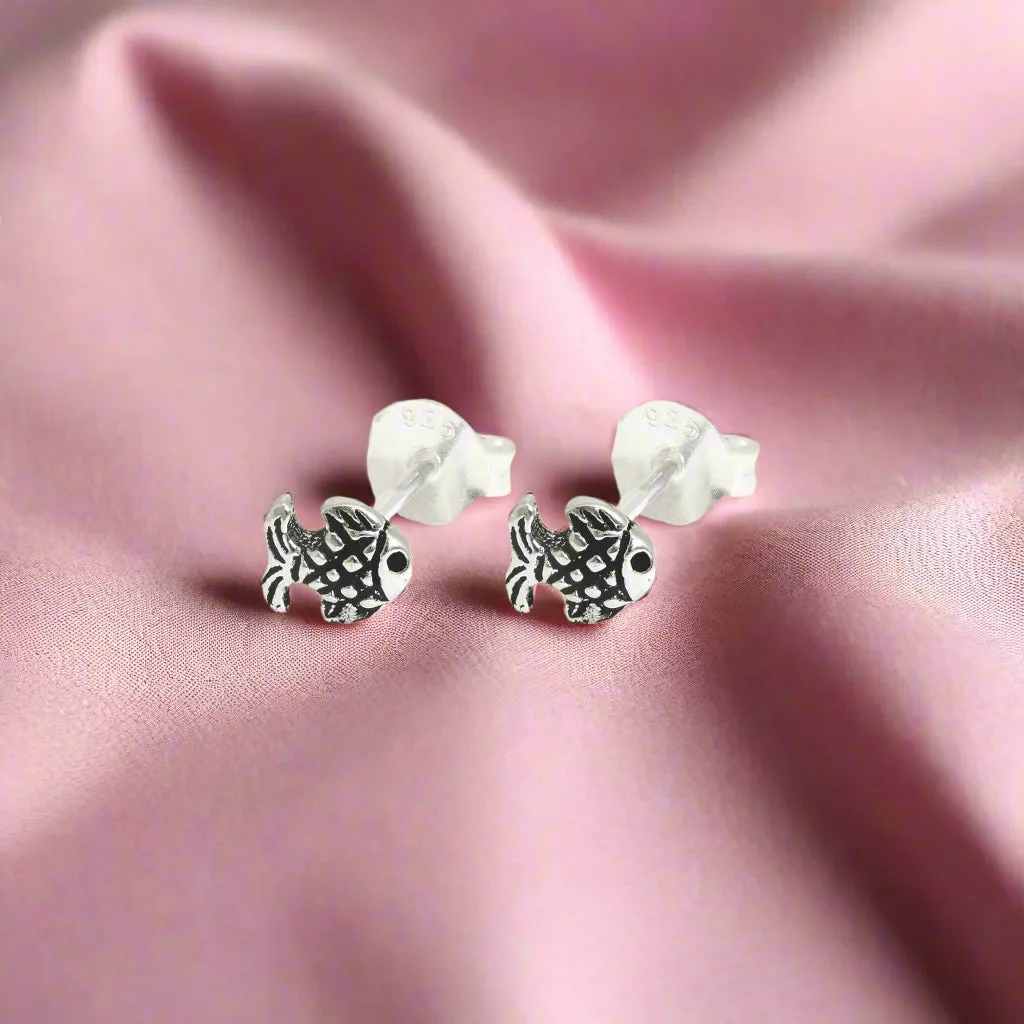 Stylish Silver Fish Stud Earrings - Ocean Theme Sterling Silver Jewelry