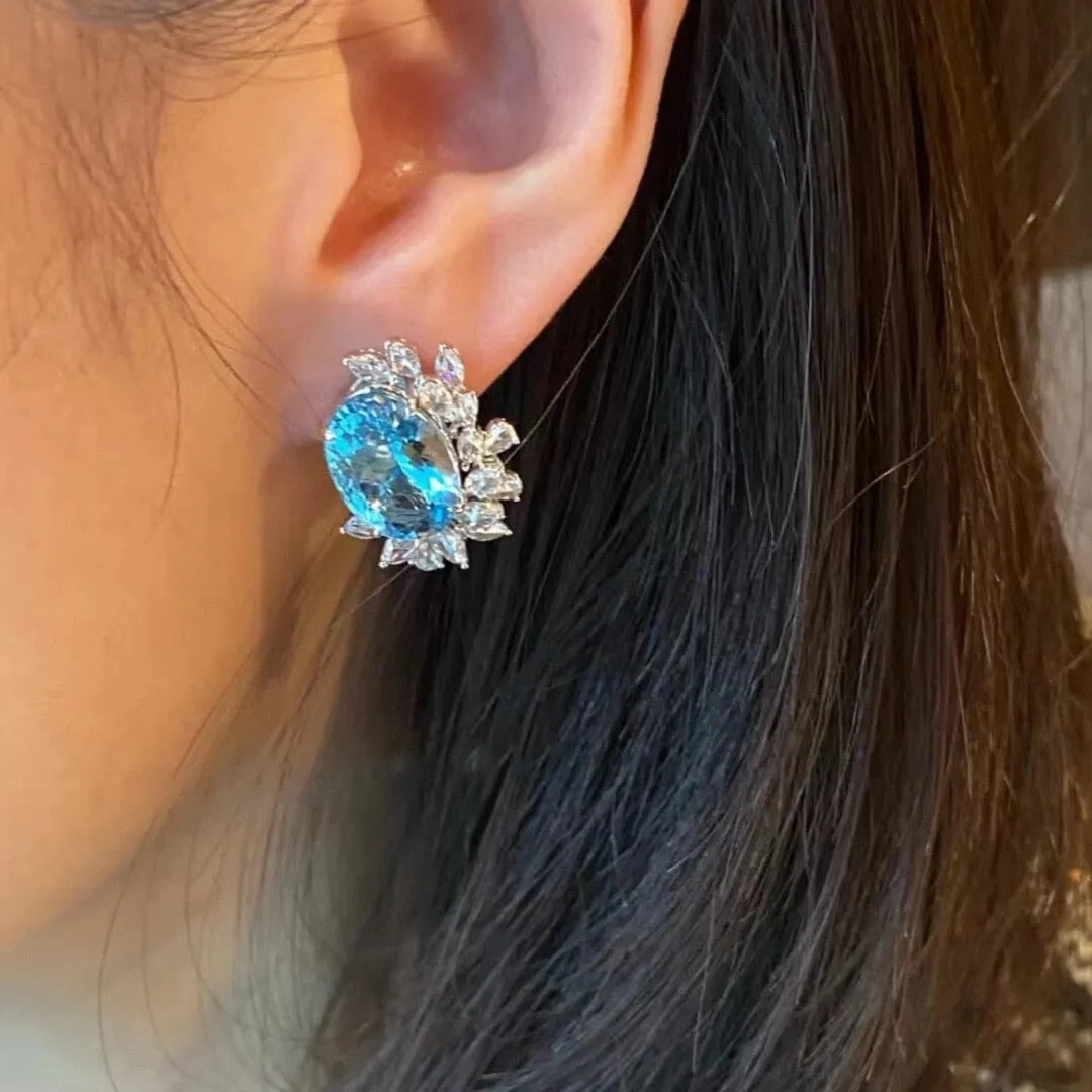 Swan Tail Blue Topaz Crystal Stud Earrings