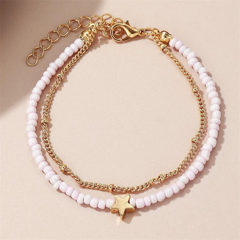 Sweet Daisy Flower Anklets for Women Beach Starfish Seashell Beads Anklet Leg Bracelet Bohemian Foot Chain Sandals Jewelry Gifts