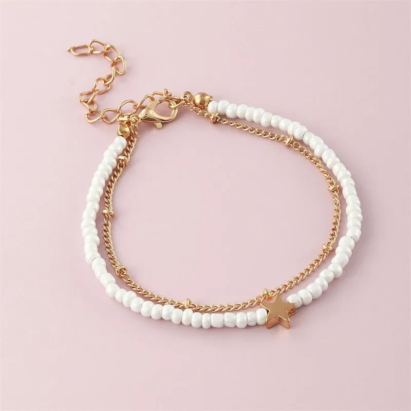 Sweet Daisy Flower Anklets for Women Beach Starfish Seashell Beads Anklet Leg Bracelet Bohemian Foot Chain Sandals Jewelry Gifts