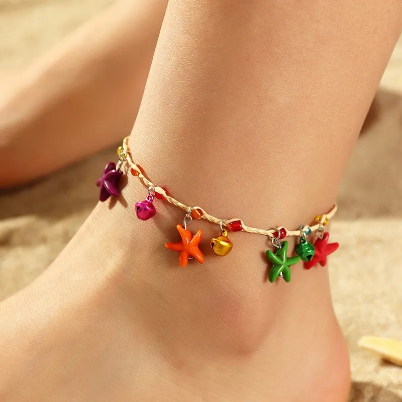 Sweet Daisy Flower Anklets for Women Beach Starfish Seashell Beads Anklet Leg Bracelet Bohemian Foot Chain Sandals Jewelry Gifts