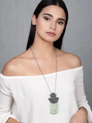TOKYO TALKIES X Rubans Oxidized Silver Green Crystal Tassel Necklace