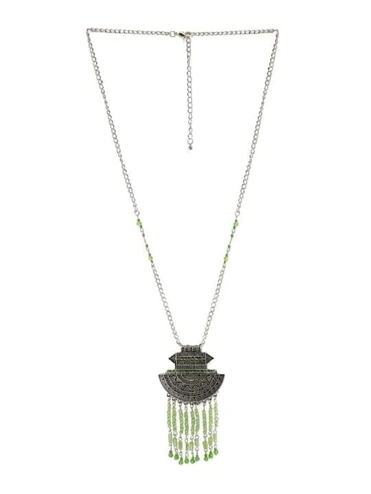 TOKYO TALKIES X Rubans Oxidized Silver Green Crystal Tassel Necklace