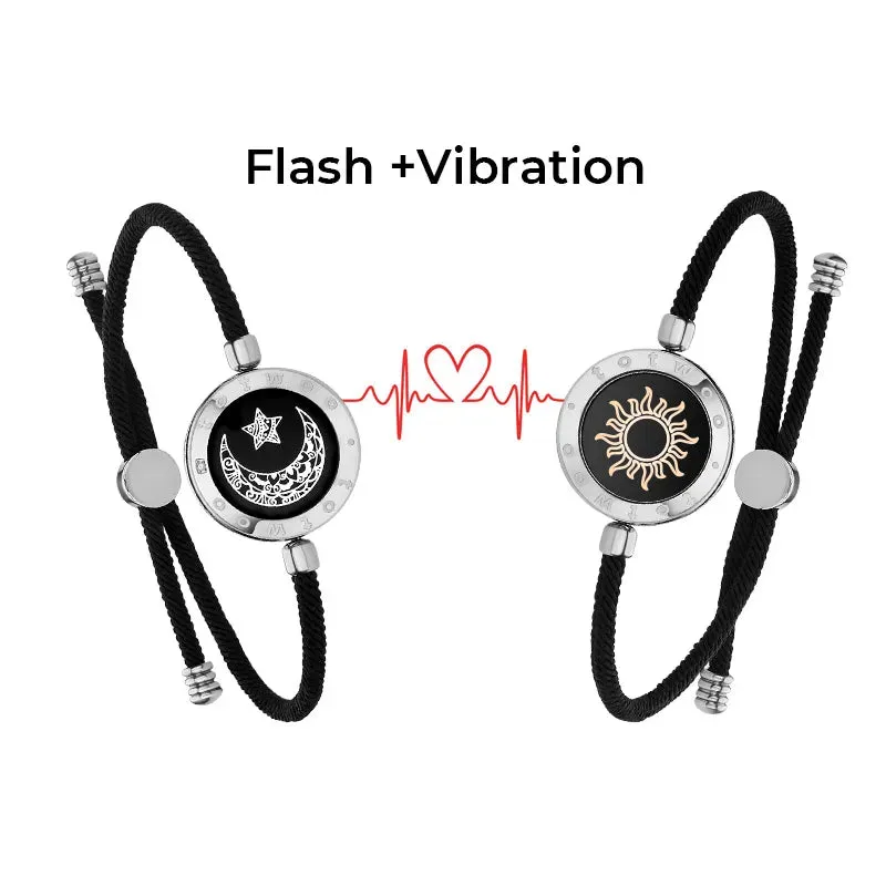totwoo Long Distance touch Light up&Vibrate Bracelets for Couples, Long Distance Relationship Gifts Smart Sun&Moon Love Bracelet