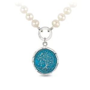 Tree Of Life Knotted Freshwater Pearl Necklace - Capri Blue